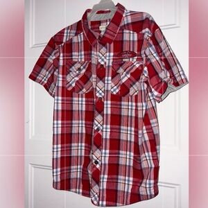 Krickets Boys’ Red/White/Navy Plaid Shirt Size 12